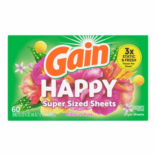 Gain Happy Hibiscus Hula Mega Dryer Sheets Perspective: left