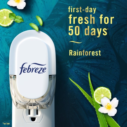 Febreze Plug Odor-Fighting Scented Oil Air Freshener Dual Refill Rainforest Perspective: left