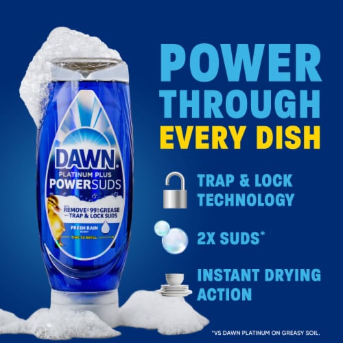 Dawn Platinum Plus PowerSuds Liquid Dish Soap EZ-Squeeze Bottle Perspective: left