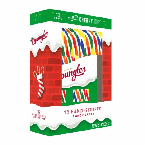 Spangler® Cherry Flavor Candy Canes Christmas Box Perspective: left