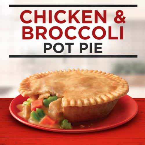 Banquet Chicken And Broccoli Deep Dish Pot Pie Frozen Meal Perspective: left