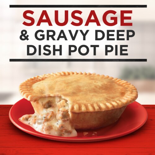 Banquet Sausage And Gravy Deep Dish Pot Pie Frozen Meal Perspective: left