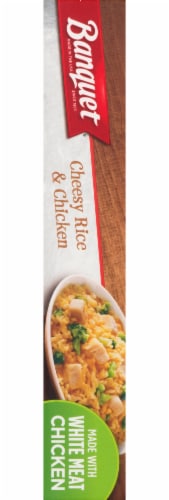 Banquet Cheesy Rice & Chicken Frozen Meal Perspective: left