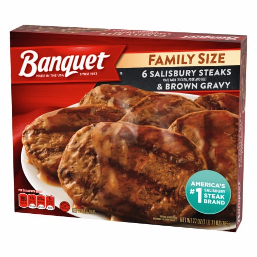 Banquet Family Size Salisbury Steaks And Brown Gravy Frozen Meal Perspective: left