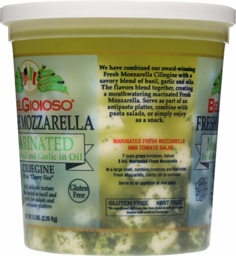 BelGioioso® Basil & Garlic Marinated Mozzarella Cheese Perspective: left