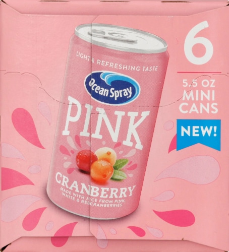 Ocean Spray Pink Cranberry Juice Cocktail 6 Cans Perspective: left