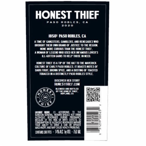 Honest Thief Cabernet Sauvignon California Red Wine Perspective: left