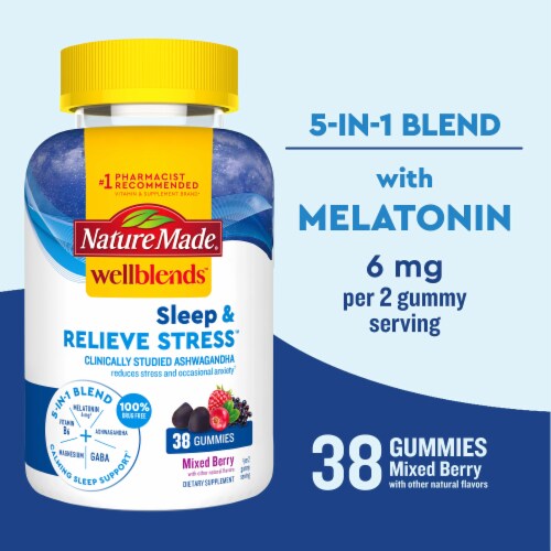 Nature Made® Wellblends™ Sleep & Relieve Stress™ Mixed Berry Gummies Perspective: left