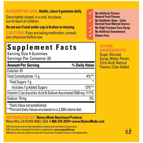 Nature Made® Extra Strength 1000 mg Vitamin C Gummies Perspective: left