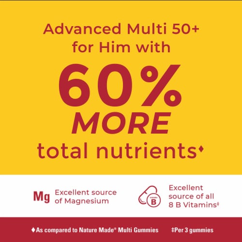 Nature Made Advanced Multivitamin Gummies 50+ for Him Tropical Pineapple Flavored Perspective: left