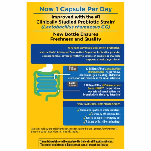 Nature Made® Advanced Dual Action Digestive Probiotic Capsules Perspective: left