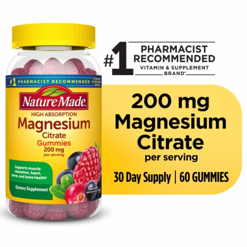 Nature Made® Mixed Berry High Absorbtion Magnesium Citrate Gummies 200mg Perspective: left