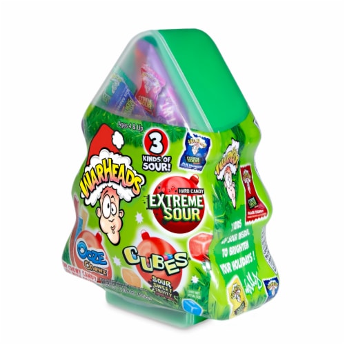 Warheads® Sour Filled Christmas Tree Holiday Candy box Perspective: left