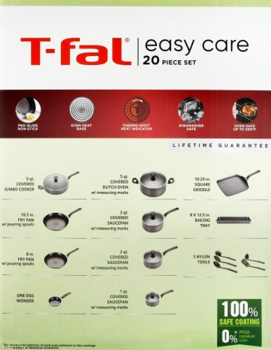 T-Fal Easy Care Nonstick Cookware, 20 Piece Set, Red, B089SKDW