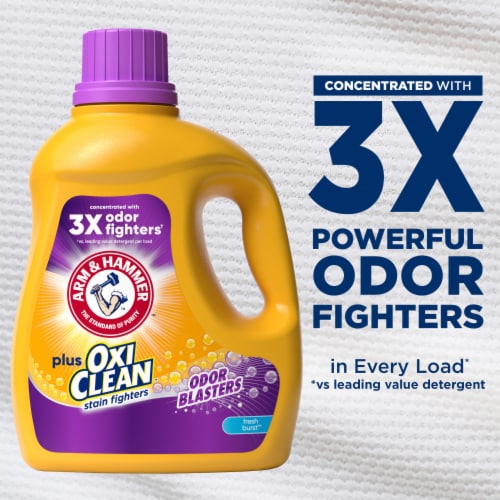 ARM & HAMMER Plus OxiClean with Odor Blasters Fresh Burst Liquid Laundry Detergent Perspective: left