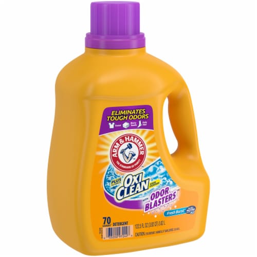 Arm & Hammer Plus Oxi Clean Stain Fighter with Odor Blasters Fresh Burst Liquid Laundry Detergent Perspective: left