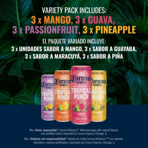 Corona Refresca Hard Tropical Punch Flavored Malt Beverage 12 Cans Variety Pack Perspective: left