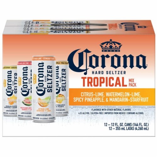 Corona Hard Seltzer Gluten Free Tropical Mix Variety Pack Spiked Sparkling Water Perspective: left