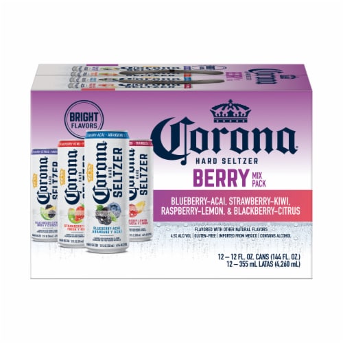 Corona Hard Seltzer Gluten Free Berry Mix Variety Pack Spiked Sparkling Water Perspective: left