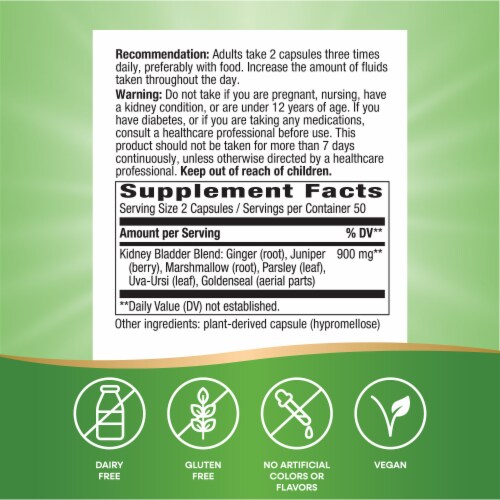 Nature's Way Kidney Bladder Premium Blend Traditional Herbs with Ginger Marshmallow Root Capsules Perspective: left