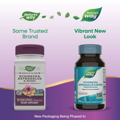 Nature's Way Echinacea Astragalus & Reishi Dietary Supplement Vegan Capsules Perspective: left
