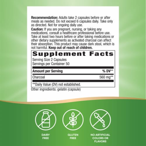 Nature's Way® Activated Charcoal 560 mg Capsules Perspective: left
