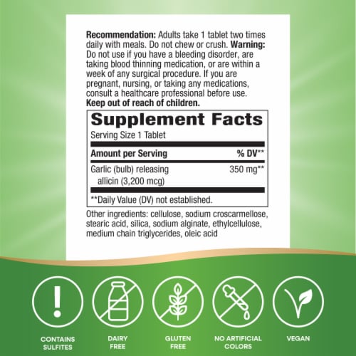Nature's Way Garlicin Cardio Vegan Tablets 350mg Perspective: left