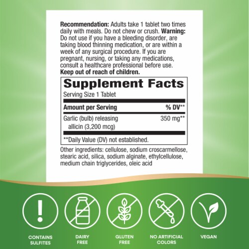 Nature’s Way Garlicin Cardio SmartRelease Garlic Tablets 350 mg Garlic Releasing Allicin per Serving Perspective: left
