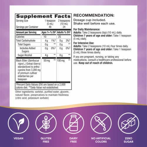 Nature's Way Sugar Free Sambucus Elderberry Syrup Perspective: left