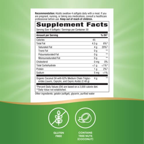 Nature's Way® Pure Extra Virgin Coconut Oil Softgels Perspective: left