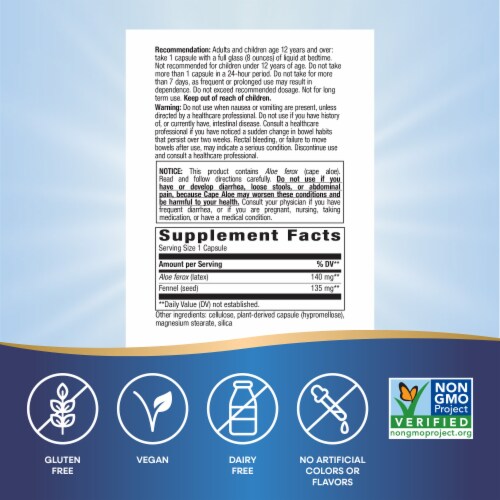Nature's Way Aloe Latex with Fennel For Occasional Constipation Capsules 140 mg Aloe Per Serving Perspective: left