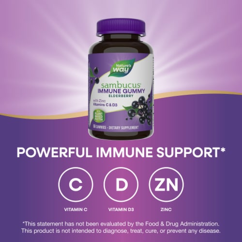 Nature’s Way Sambucus Immune Elderberry With Zinc Vitamins C D3 Gummies Perspective: left