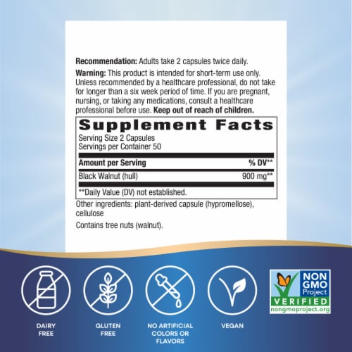 Nature's Way Black Walnut Hulls Vegan Capsules 900 mg per 2-Capsule Serving Perspective: left