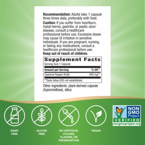 Nature's Way Cayenne Capsules 450 mg Perspective: left
