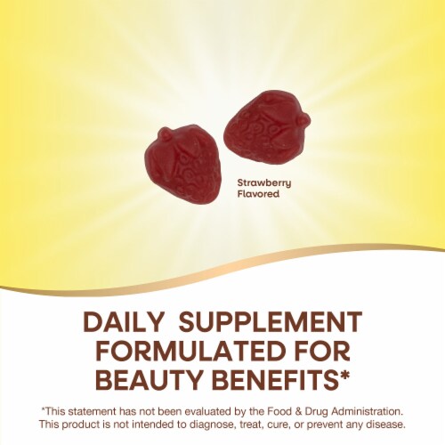 Nature's Way Alive! Hair Skin And Nails With Biotin And Collagen Strawberry Flavored Gummies Perspective: left