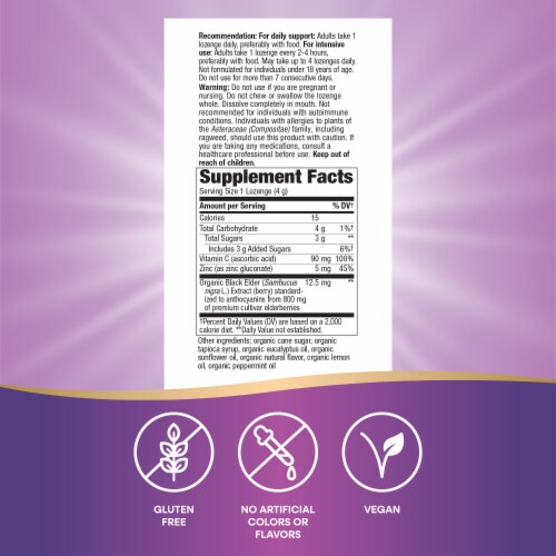 Nature’s Way Sambucus Immune Elderberry Vitamin C Zinc Peppermint Lozenges Perspective: left