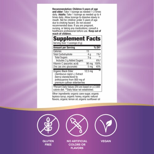 Nature's Way® Sambucus Honey Lemon Lozenges Perspective: left