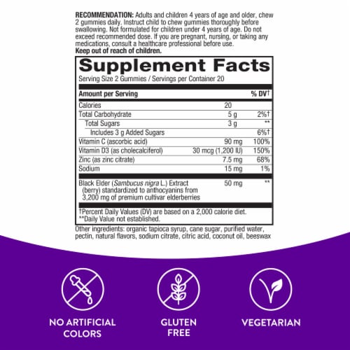 Nature’s Way Sambucus Immune Elderberry with Zinc Vitamins C D3 Gummies Perspective: left
