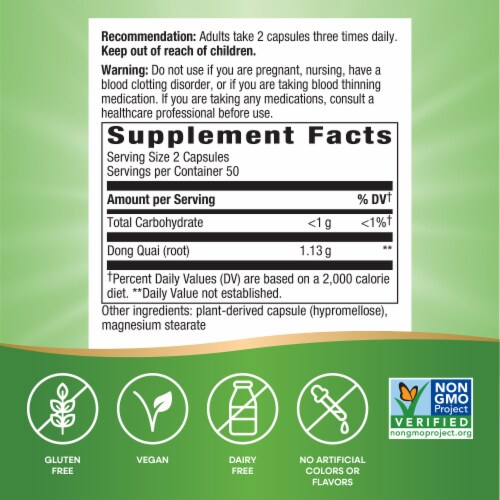 Nature's Way Dong Quai Root Capsules 1130 mg Per 2 Capsule Serving Perspective: left