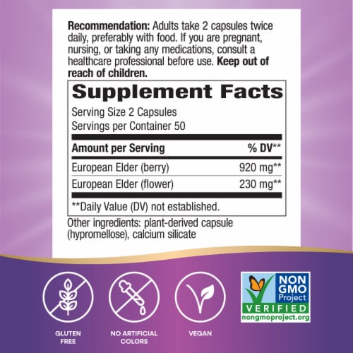 Nature's Way Black Elderberry With Elderberry And Elderflower Capsules 1150 mg Per 2 Capsule Serving Perspective: left
