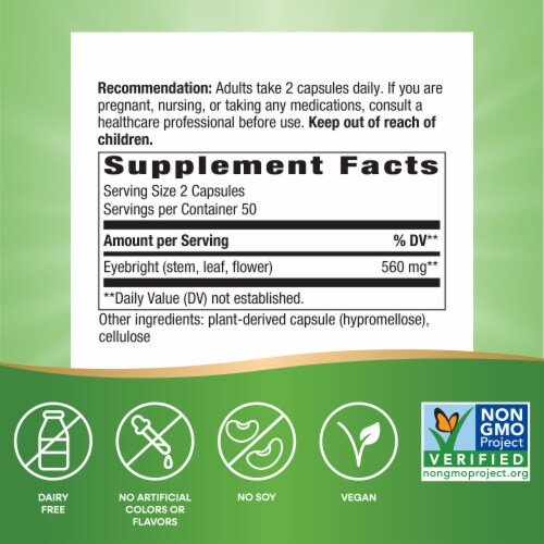 Nature's Way Eyebright Herb Vegan Capsules 560 mg per 2-Capsule Serving Perspective: left