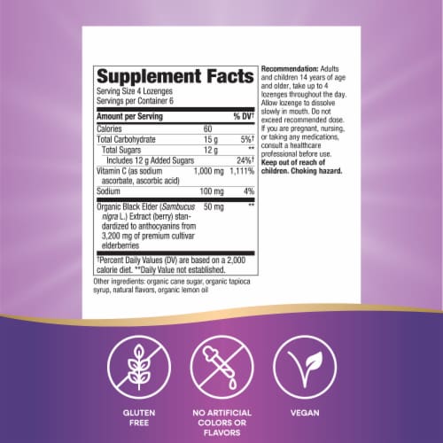 Nature's Way Sambucus Elderberry Wild Cherry Flavored Vitamin C Lozenges Perspective: left