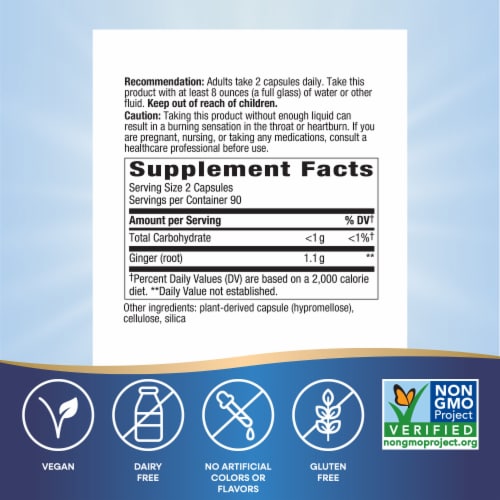 Nature's Way Ginger Root Promotes Digestive Comfort Capsules 1100 mg Per 2 Capsule Serving Perspective: left