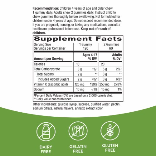 Nature’s Way Vitamin C Antioxidant Orange Flavored Gummies 250 mg Per 2 Gummy Serving Perspective: left