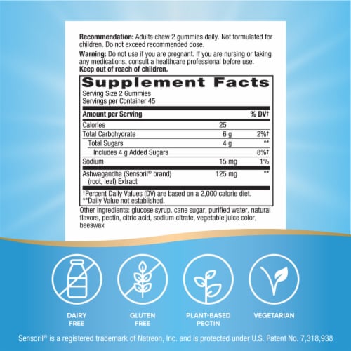 Nature’s Way Ashwagandha Reduces Stress Berry Flavored Gummies 125 mg Per 2 Gummy Serving Perspective: left