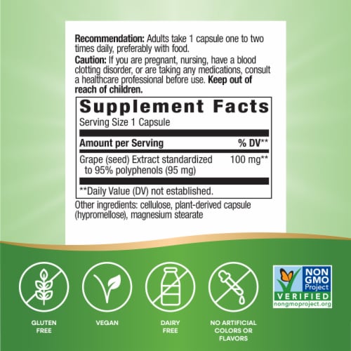 Nature's Way Grape Seed Standardized Capsules Perspective: left