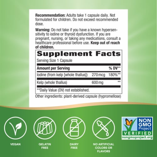 Nature's Way Whole Thallus Kelp Vegan Capsules Perspective: left