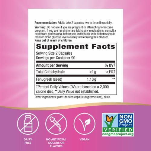Nature's Way® Non GMO Fenugreek Seed Capsules 610 mg Perspective: left