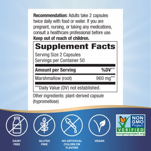 Nature's Way Marshmallow Root Capsules 960 mg per 2-capsule Serving Perspective: left