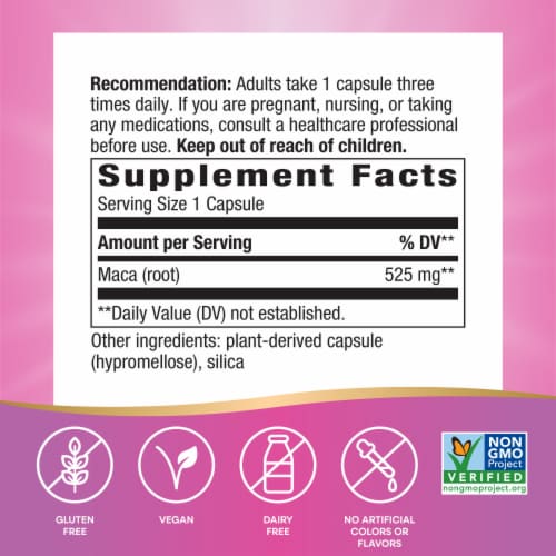 Nature's Way Maca Root Vegan Capsules Perspective: left